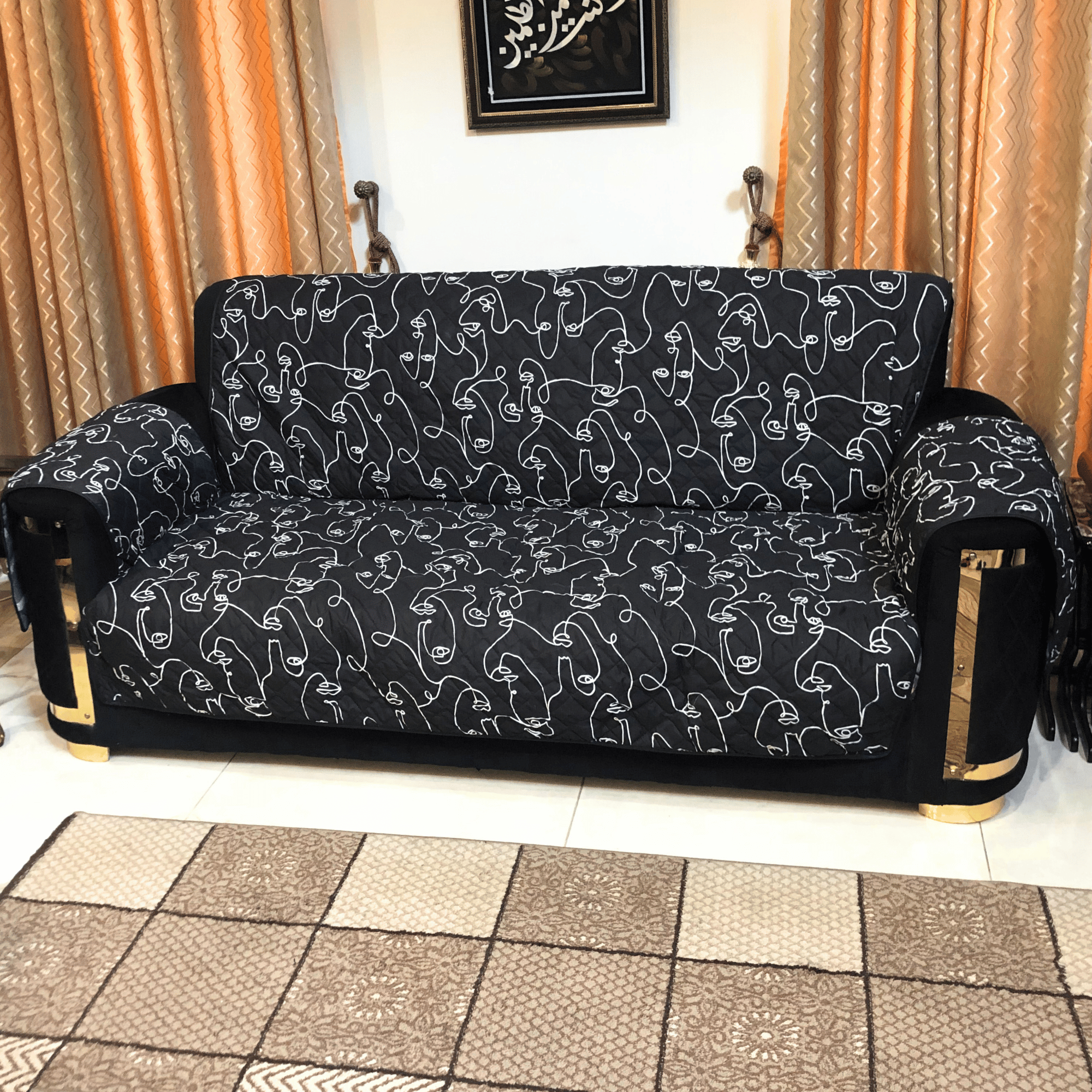 Sofa Cover Quilted Reversible Couch Cover - Wavy Pattern