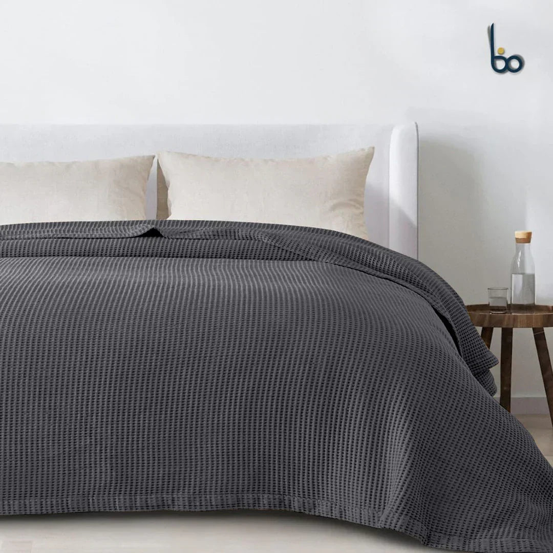 Charcoal Cozy Cotton Waffel Weave Blanket | Lightweight | Breathable | Summer | AC Comforter