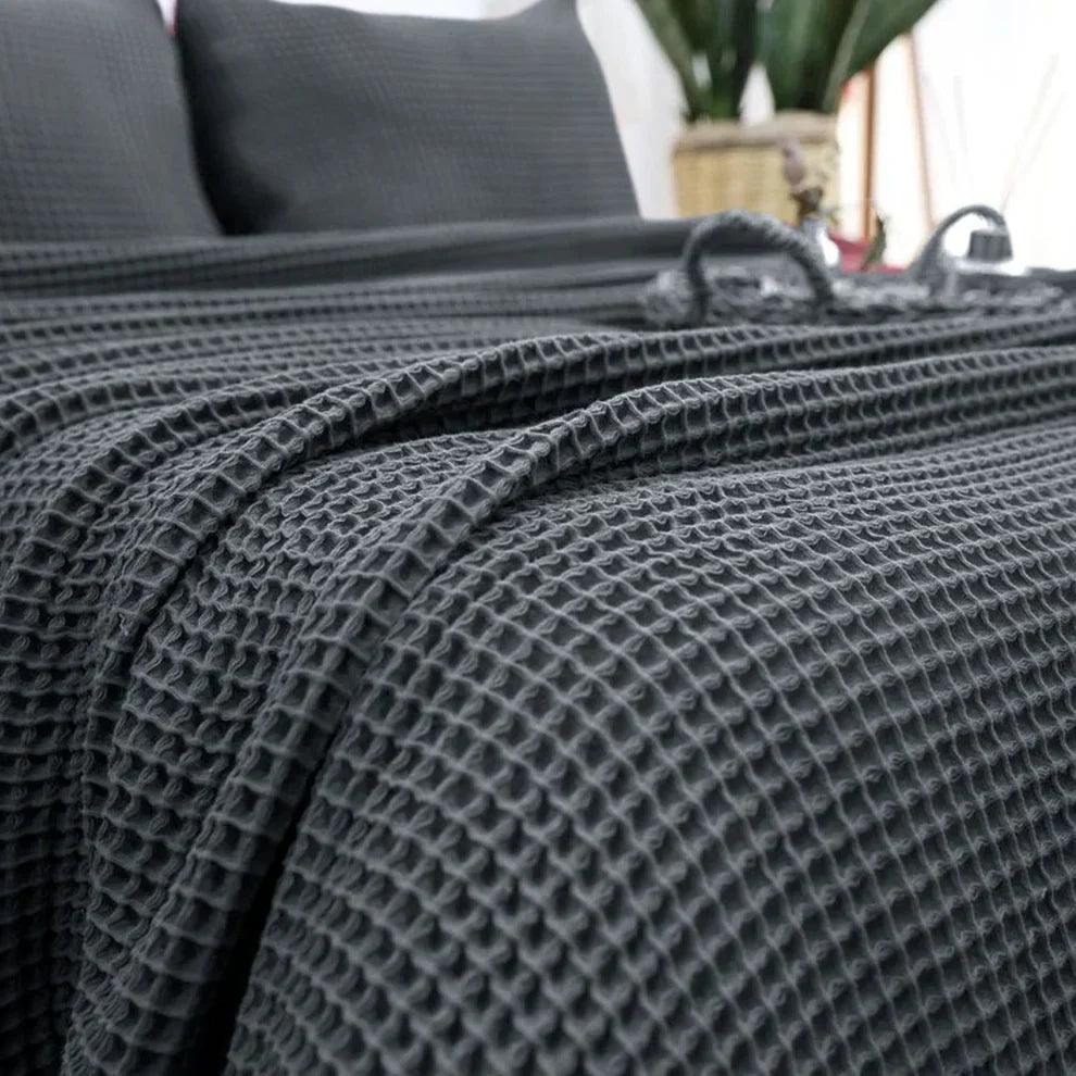 Charcoal Cozy Cotton Waffel Weave Blanket | Lightweight | Breathable | Summer | AC Comforter