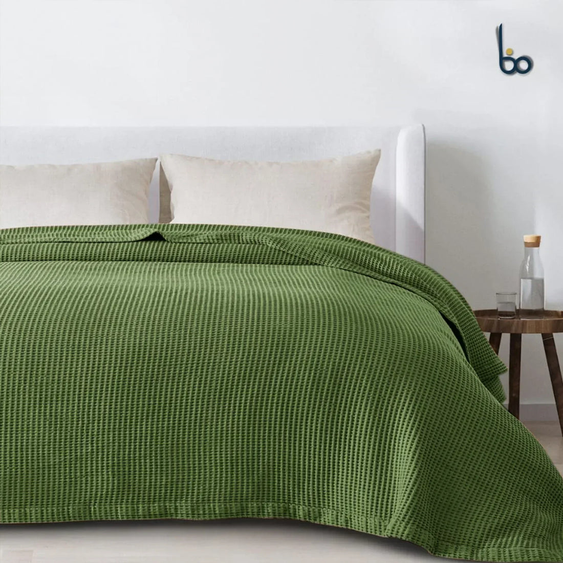 Green Cotton Waffle Weave Blanket | Lightweight | Breathable | Summer | AC Comforter