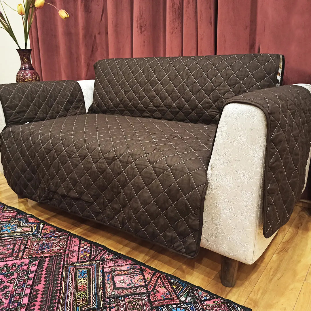 Sofa Cover Quilted Reversible Couch Cover - Chocolate Brown